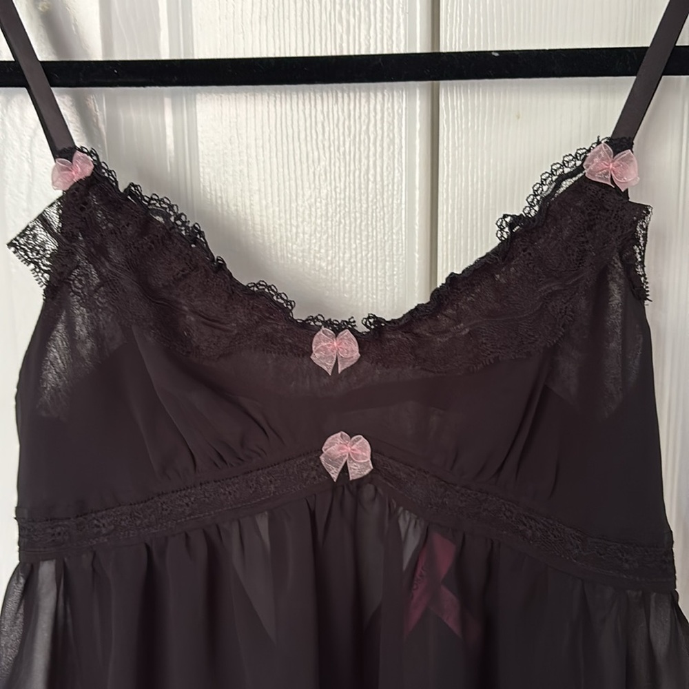 Betsy Johnson Intimates black night gown medium tie back babydoll coquette Y2K - Picture 2 of 9